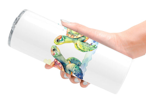 Tumbler Watercolor Floral Boho Sea Turtle Sublimation artnoy 