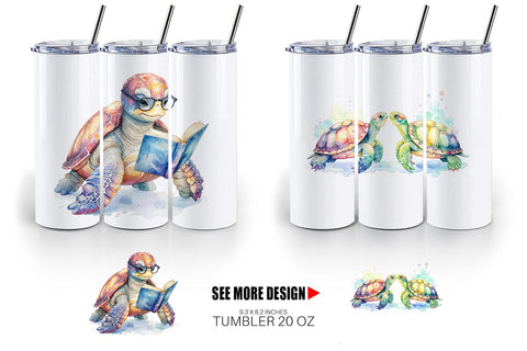 Tumbler Watercolor Floral Boho Sea Turtle Sublimation artnoy 
