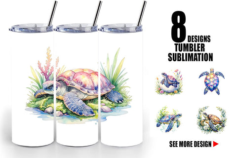 Tumbler Watercolor Floral Boho Sea Turtle Sublimation artnoy 