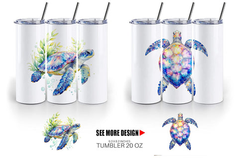 Tumbler Watercolor Floral Boho Sea Turtle Sublimation artnoy 