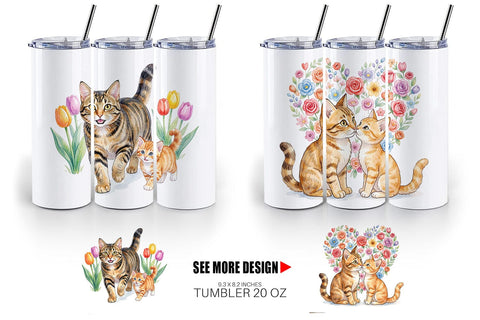Tumbler Watercolor Floral Cat Motherhood Art Sublimation artnoy 