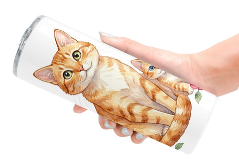 Tumbler Watercolor Floral Cat Motherhood Art Sublimation artnoy 