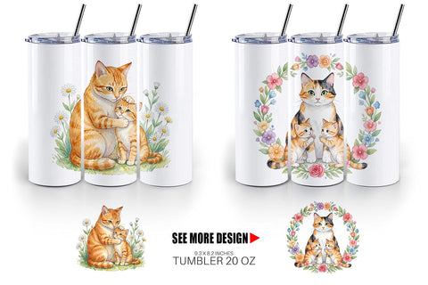 Tumbler Watercolor Floral Cat Motherhood Art Sublimation artnoy 