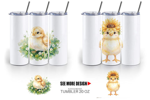Tumbler Watercolor Floral Easter Chick Art Sublimation artnoy 