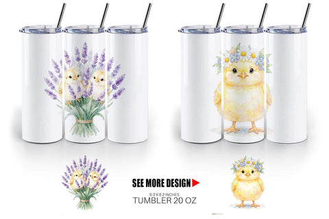 Tumbler Watercolor Floral Easter Chick Art Sublimation artnoy 