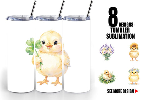 Tumbler Watercolor Floral Easter Chick Art Sublimation artnoy 
