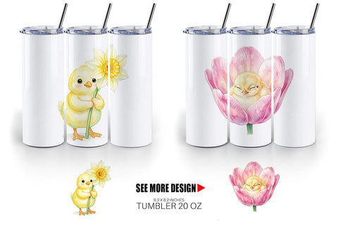 Tumbler Watercolor Floral Easter Chick Art Sublimation artnoy 