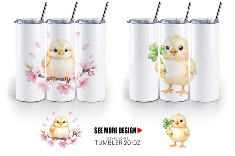 Tumbler Watercolor Floral Easter Chick Art Sublimation artnoy 