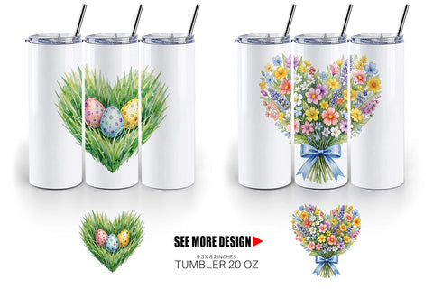 Tumbler Watercolor Floral Easter Heart Wreath Sublimation artnoy 