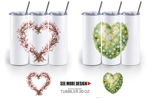 Tumbler Watercolor Floral Easter Heart Wreath Sublimation artnoy 