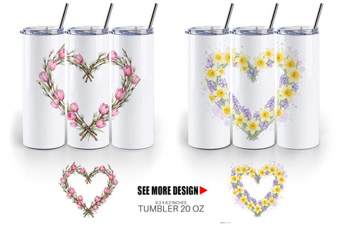 Tumbler Watercolor Floral Easter Heart Wreath Sublimation artnoy 
