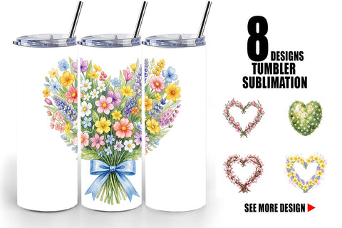 Tumbler Watercolor Floral Easter Heart Wreath Sublimation artnoy 