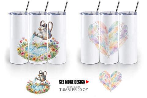 Tumbler Watercolor Floral Easter Heart Wreath Sublimation artnoy 