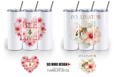 Tumbler Watercolor Floral Meadow Bee Quotes Sublimation artnoy 