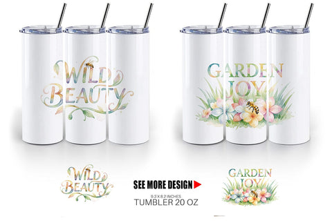 Tumbler Watercolor Floral Meadow Bee Quotes Sublimation artnoy 