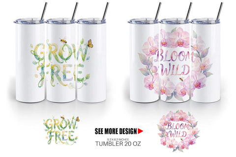 Tumbler Watercolor Floral Meadow Bee Quotes Sublimation artnoy 