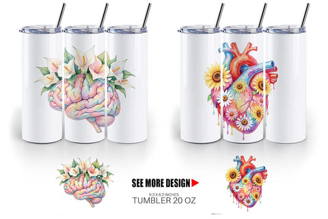 Tumbler Watercolor Floral Retro Medical Anatomy Sublimation artnoy 