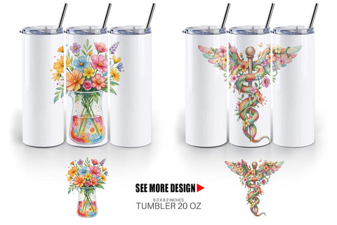 Tumbler Watercolor Floral Retro Medical Anatomy Sublimation artnoy 