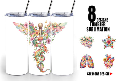 Tumbler Watercolor Floral Retro Medical Anatomy Sublimation artnoy 