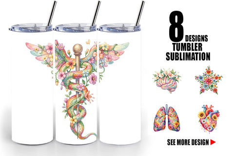 Tumbler Watercolor Floral Retro Medical Anatomy Sublimation artnoy 