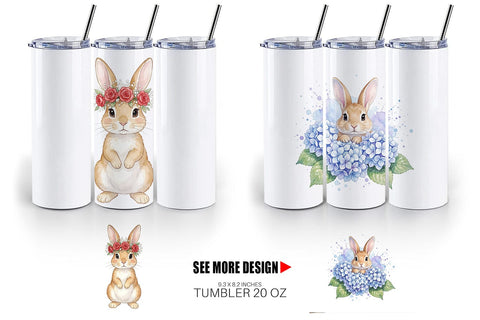 Tumbler Watercolor Floral Spring Easter Bunny Sublimation artnoy 