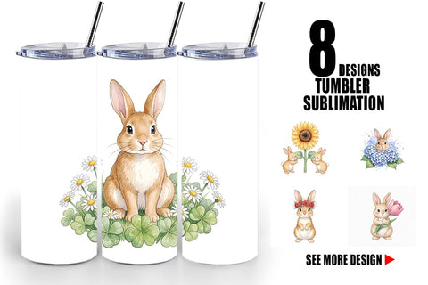 Tumbler Watercolor Floral Spring Easter Bunny Sublimation artnoy 