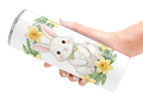 Tumbler Watercolor Floral Spring Easter Bunny Sublimation artnoy 