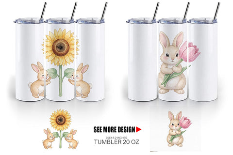 Tumbler Watercolor Floral Spring Easter Bunny Sublimation artnoy 