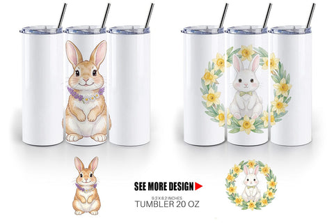 Tumbler Watercolor Floral Spring Easter Bunny Sublimation artnoy 