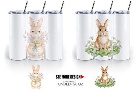 Tumbler Watercolor Floral Spring Easter Bunny Sublimation artnoy 