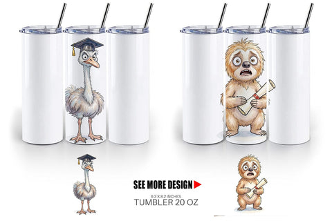 Tumbler Watercolor Funny Animal Graduation Sublimation artnoy 