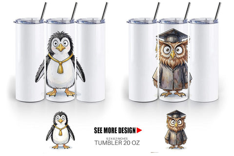Tumbler Watercolor Funny Animal Graduation Sublimation artnoy 