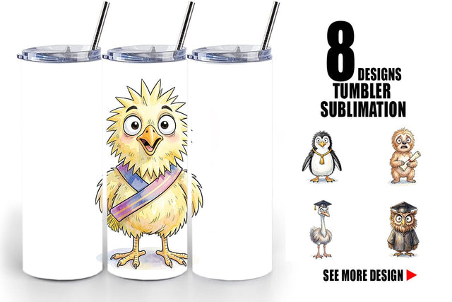 Tumbler Watercolor Funny Animal Graduation Sublimation artnoy 
