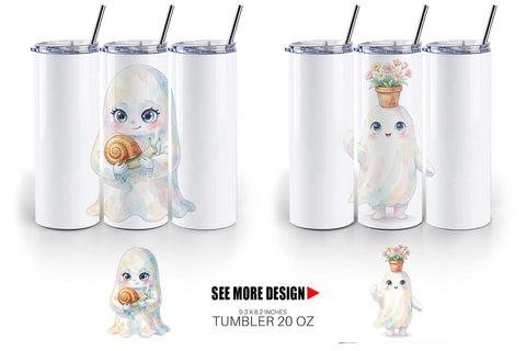 Tumbler Watercolor Funny Botanical Nature Ghost Sublimation artnoy 