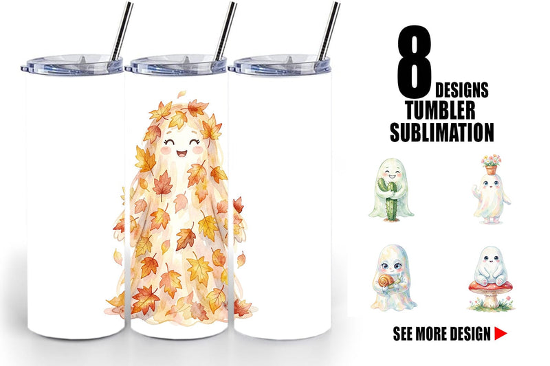 Tumbler Watercolor Funny Botanical Nature Ghost Sublimation artnoy 