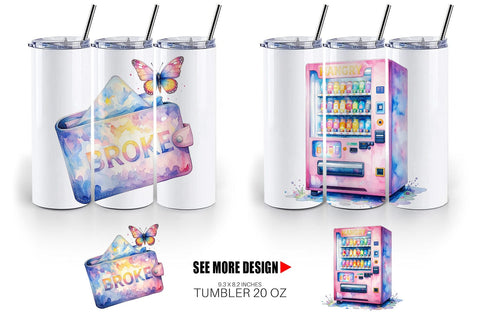 Tumbler Watercolor Funny Broke Traveler Quotes Sublimation artnoy 