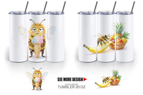 Tumbler Watercolor Funny Clumsy Bee Summer Fail Sublimation artnoy 