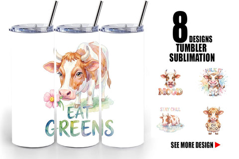 Tumbler Watercolor Funny Derpy Cow Quotes Sublimation artnoy 