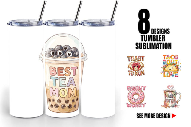 Tumbler Watercolor Funny Foodie Mom Puns Art Quotes Sublimation artnoy 