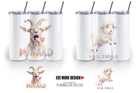 Tumbler Watercolor Funny Goofy Goat & Sheep Quotes Sublimation artnoy 