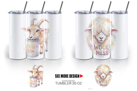 Tumbler Watercolor Funny Goofy Goat & Sheep Quotes Sublimation artnoy 