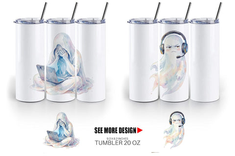 Tumbler Watercolor Funny Grumpy Gamer Ghost Sublimation artnoy 
