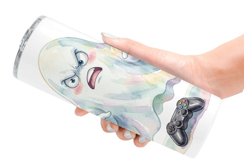 Tumbler Watercolor Funny Grumpy Gamer Ghost Sublimation artnoy 