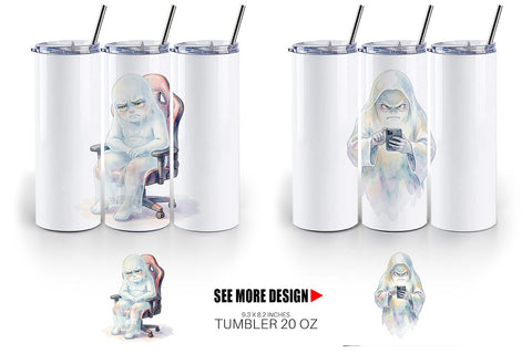 Tumbler Watercolor Funny Grumpy Gamer Ghost Sublimation artnoy 