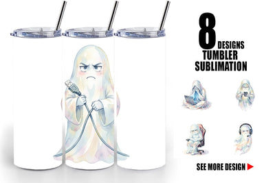Tumbler Watercolor Funny Grumpy Gamer Ghost Sublimation artnoy 