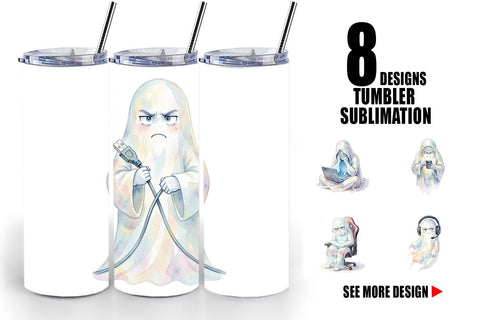 Tumbler Watercolor Funny Grumpy Gamer Ghost Sublimation artnoy 