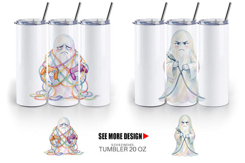 Tumbler Watercolor Funny Grumpy Gamer Ghost Sublimation artnoy 