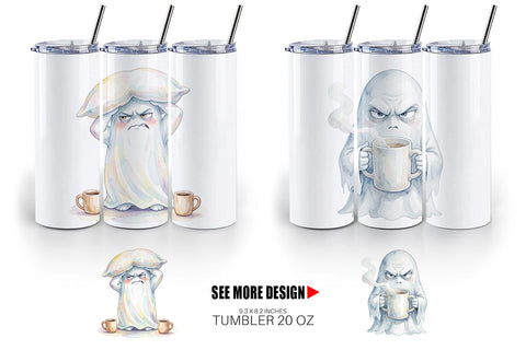 Tumbler Watercolor Funny Grumpy Morning Ghost Sublimation artnoy 