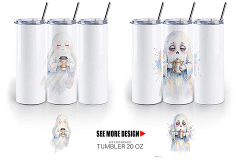 Tumbler Watercolor Funny Grumpy Morning Ghost Sublimation artnoy 