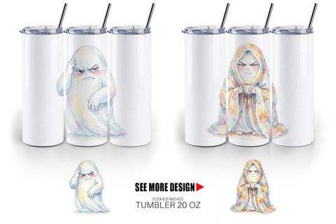 Tumbler Watercolor Funny Grumpy Morning Ghost Sublimation artnoy 